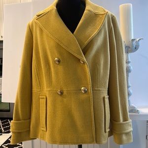Talbots woman’s Petite 16 Pea Coat in mustard yellow fully lined